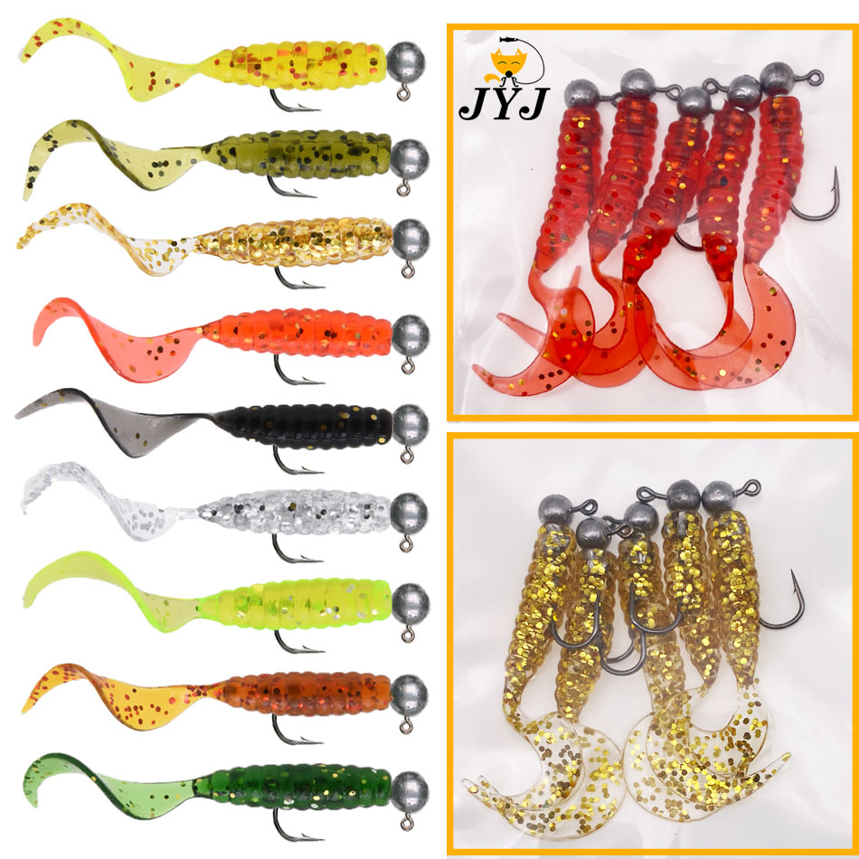 Fishing Lure Soft Plastic - Jyj 5ピース/バッグ1グラムのジグフック4センチメートルgrubのワームとウジソフト小ルアー餌artificail釣具パーチクラッピー低音